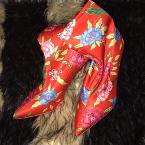 Red floral sock booties